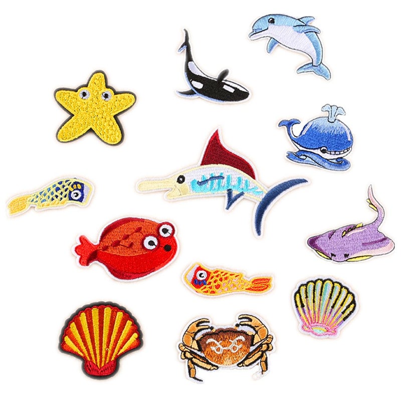 Zhiheng Assorted 27pcs Marine Creatures Iron on Patches Shark Whale Dolphin Clams Shell Crabs Seahorses Starfish Manta Ray Octopus Embroidered Patches Appliques Decorative Repair Patches DIY Sew on Motif - Image 2